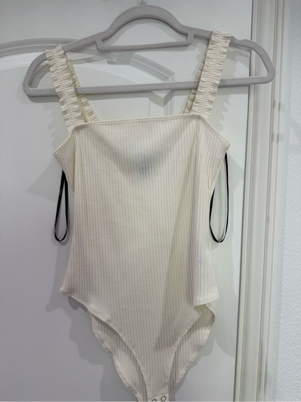 H&M Cream Ribbed Square Neck Bodysuit